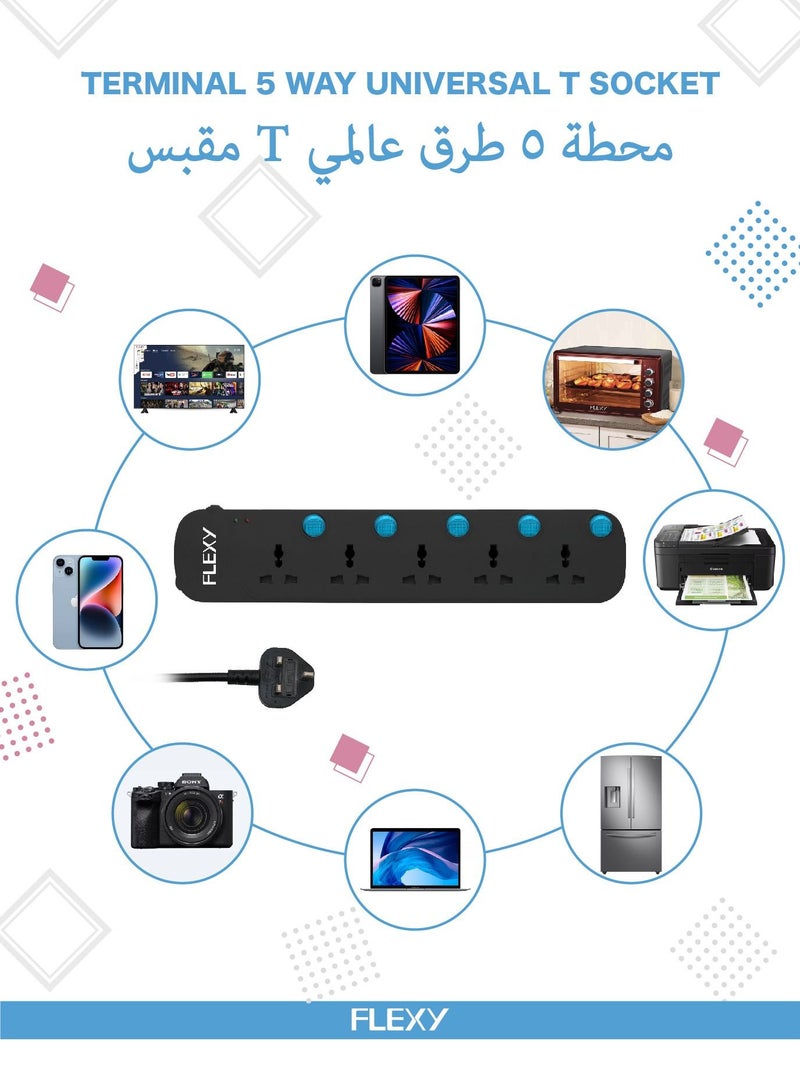 FLEXY 8 Meter 5-Way Extension Cord with Surge Protection, Auto-Detect Wire Connection, Green Lamp Indicator, and EMI/RFI Noise Filter for Secure and Efficient Use - Image 4